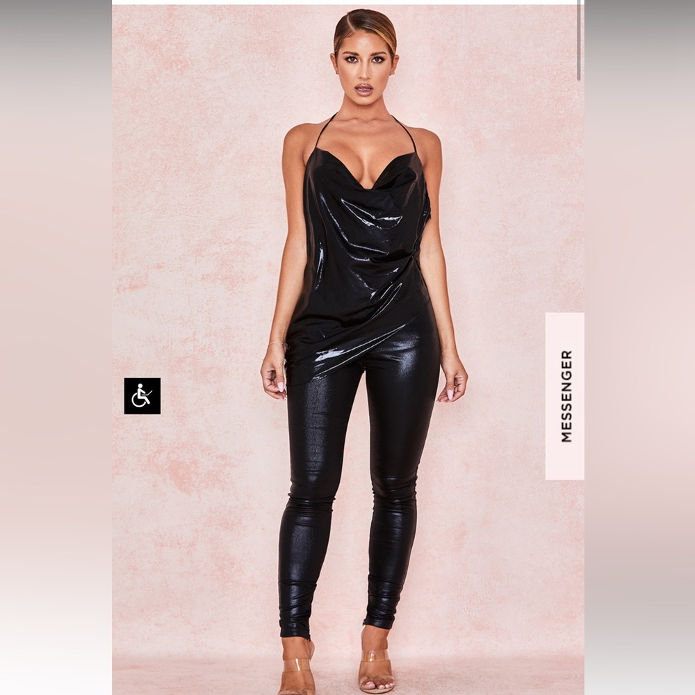 House of CB | Rachelle Top | Black Halter Top | Wet Look